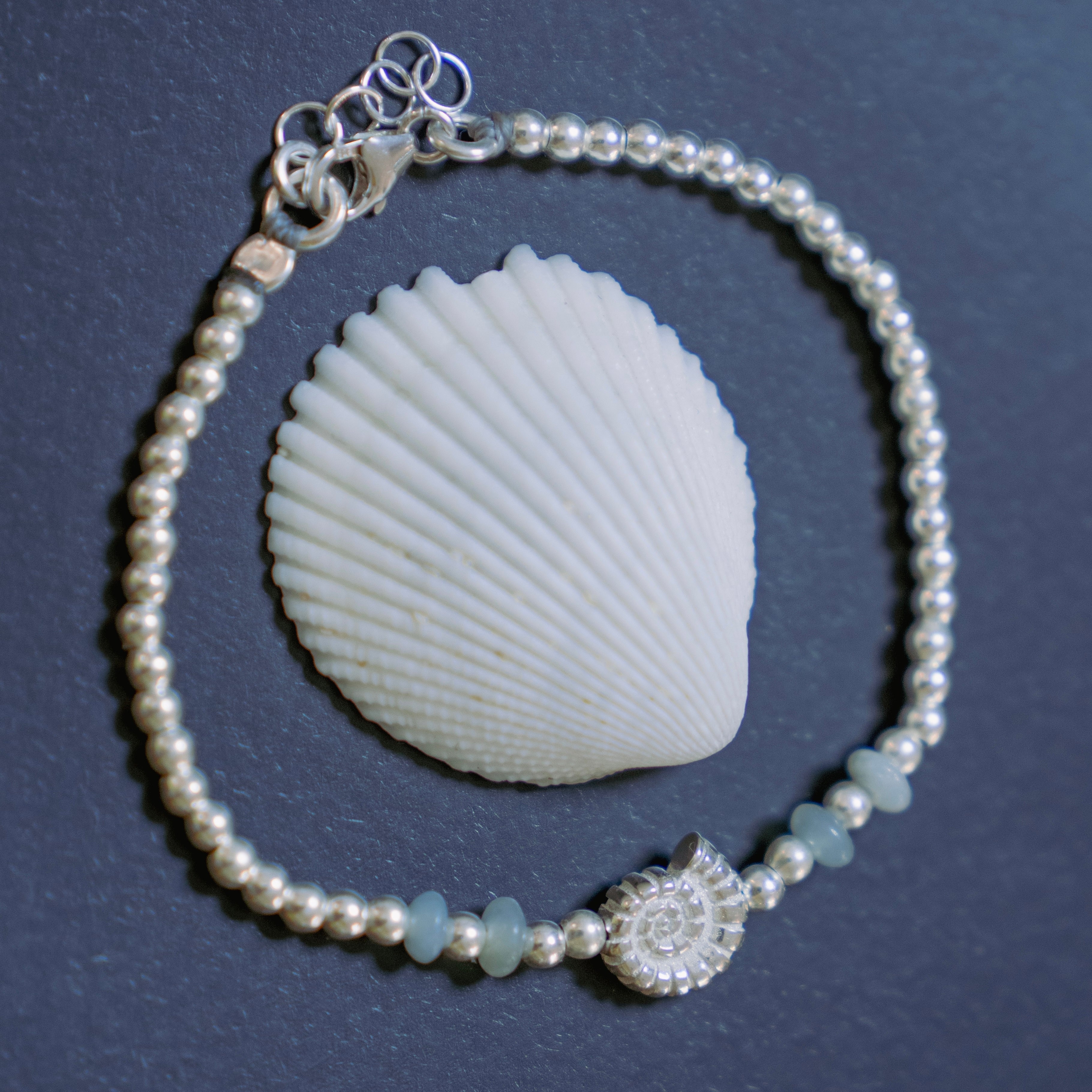 Ocean silver ammonite - צמיד חרוזי כסף 925 שילוב אבני חן אמונייט image 1
