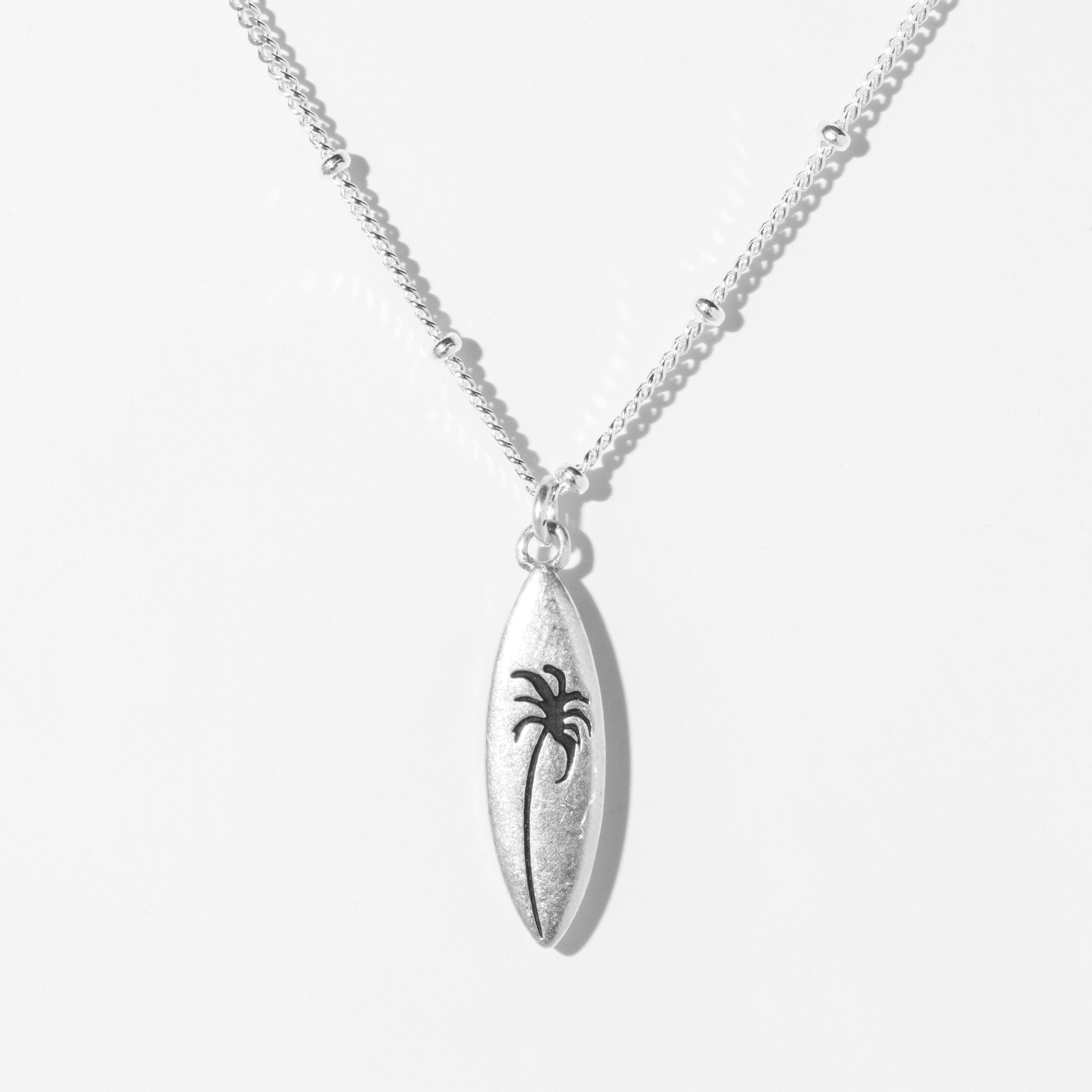 Palm tree surfboard 🌴 שרשרת כסף נשים תליון גלשן עץ דקל image 2