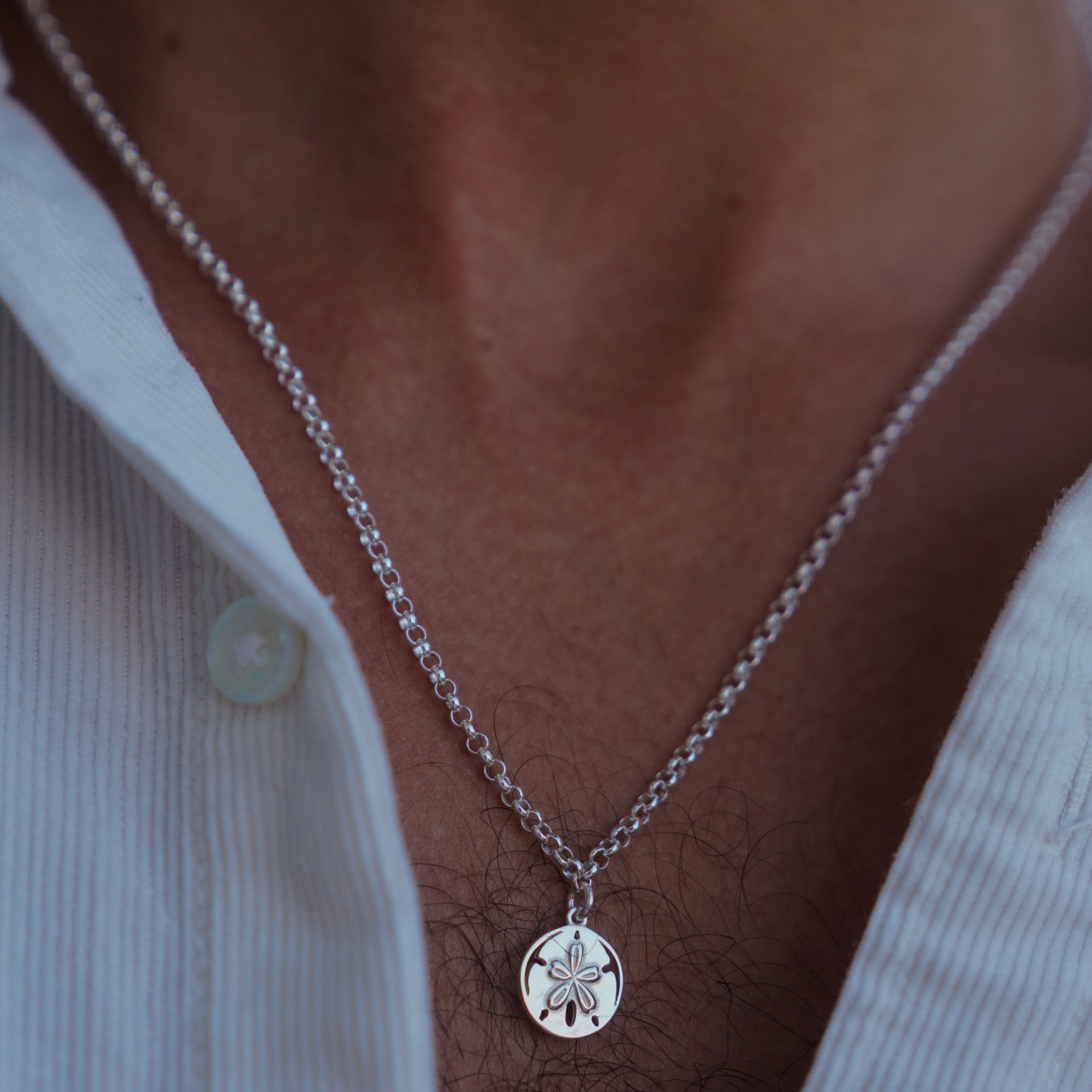 Sand dollar - שרשרת כסף 925 חוליות תליון סנד דולר image 1