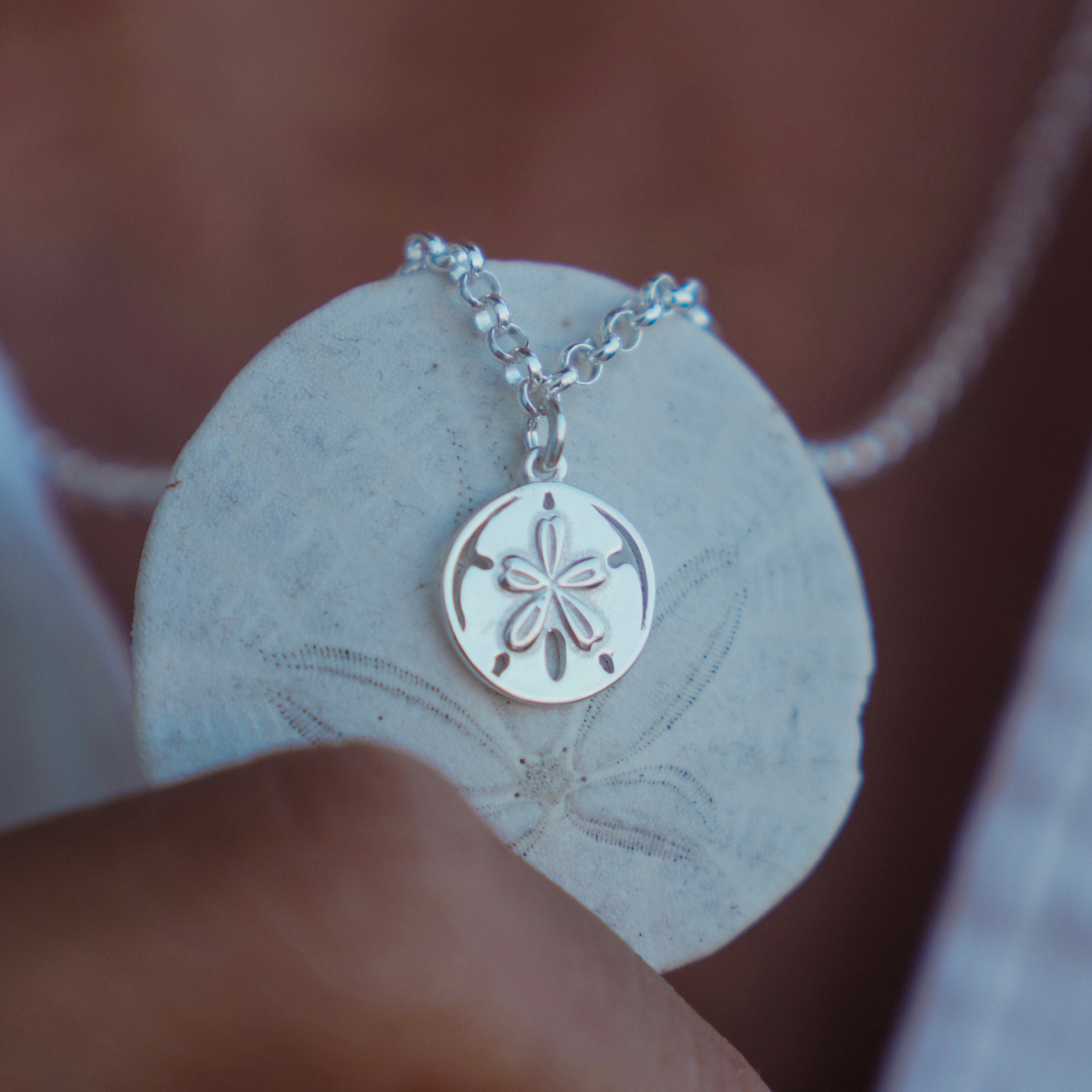 Sand dollar - שרשרת כסף 925 חוליות תליון סנד דולר image 0