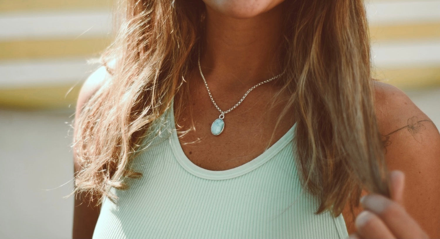 LARIMAR - שרשרת כסף 925 גורמט , תליון אבן לרימר image 3